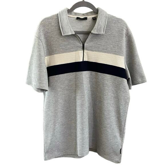 Ted Baker Size 5 US XL Zipper Polo Short Sleeve Shirt Textured Striped - Picture 1 of 4